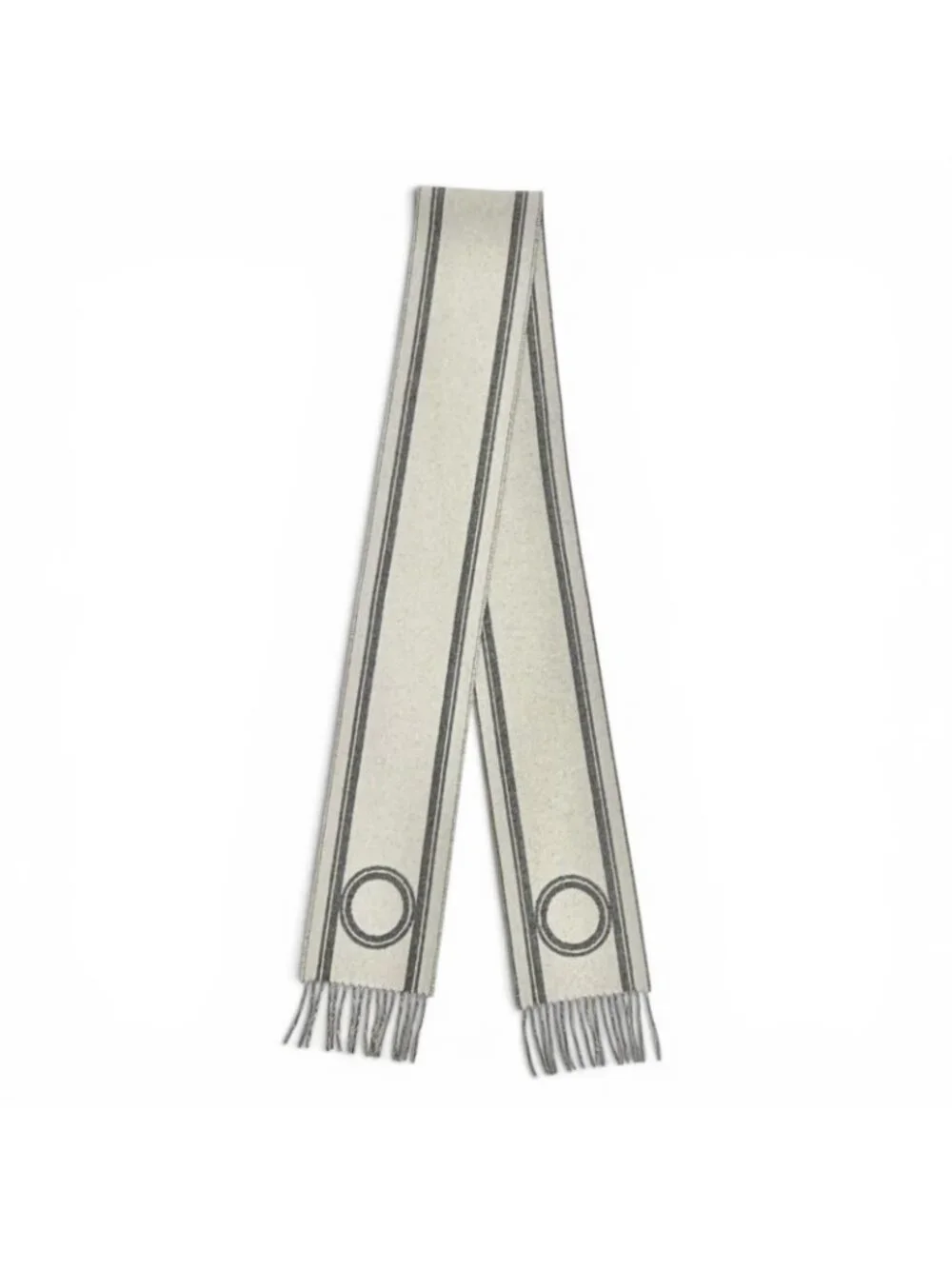 Hermes Band de Repo Cashmere Gray Flannel Yvoir Bicolor Fringe Long Scarf - Picture 5 of 9